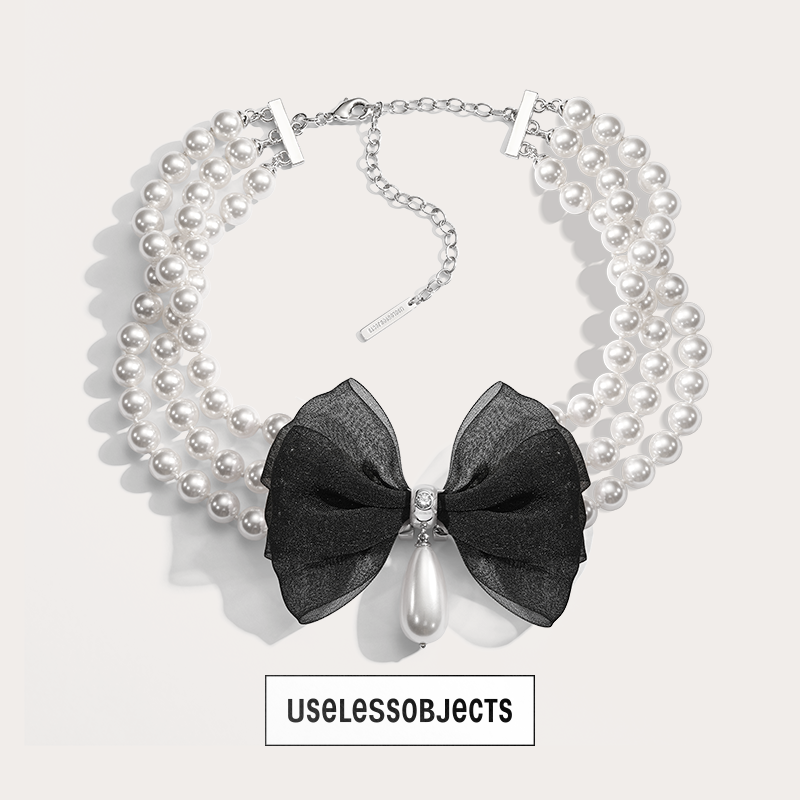 Bow Ribbon Layered Pearl Necklace