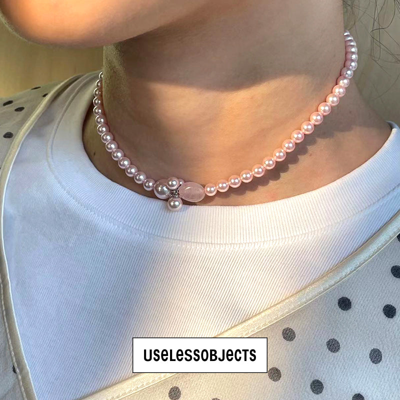 Essential pearl pink crystal necklace