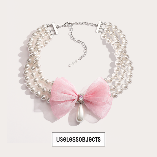 Bow Ribbon Layered Pearl Necklace