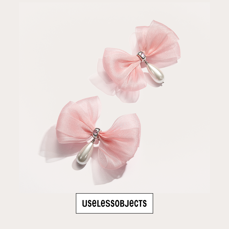 Bow Ribbon Pearl Earrings